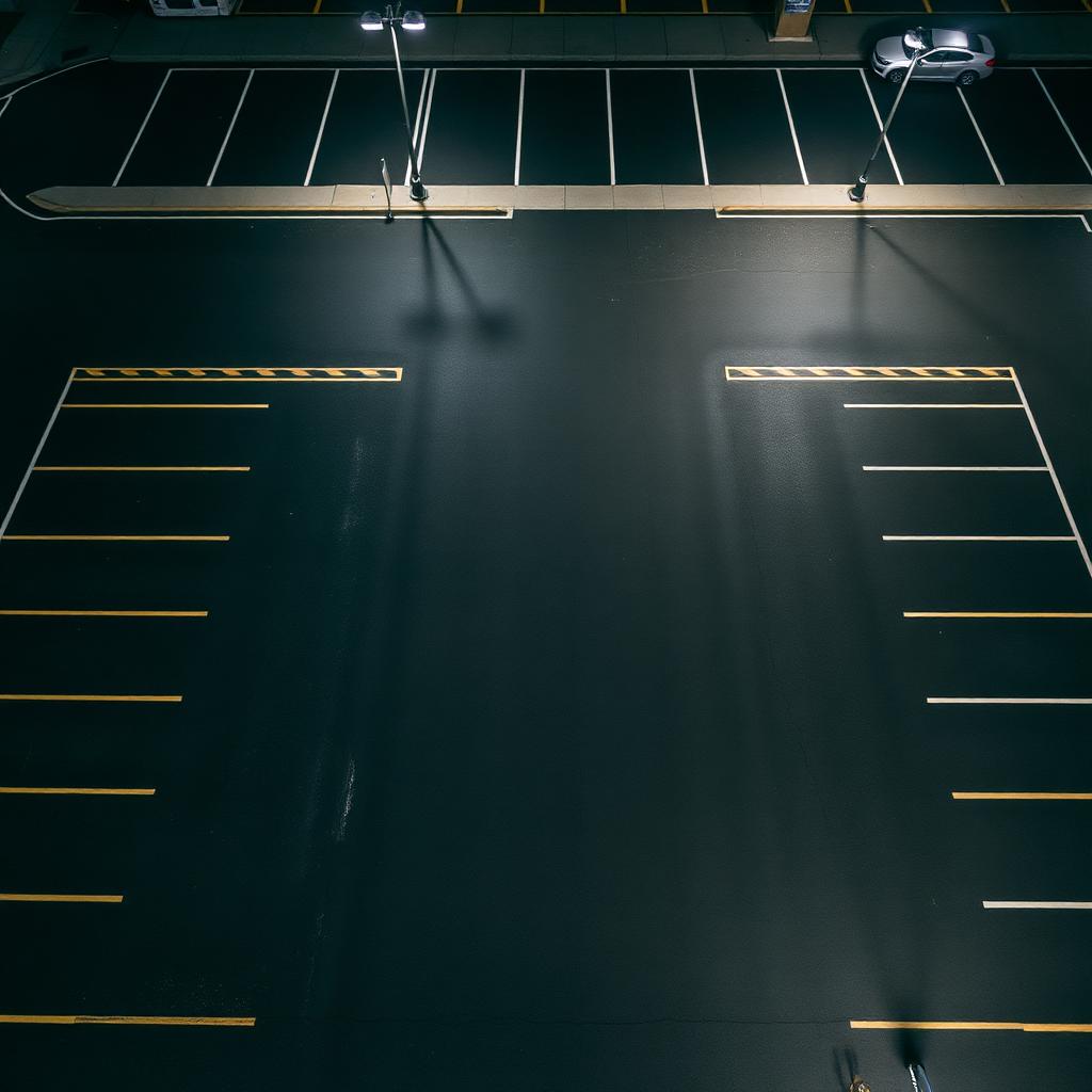 Empty parking lot at night seen from above