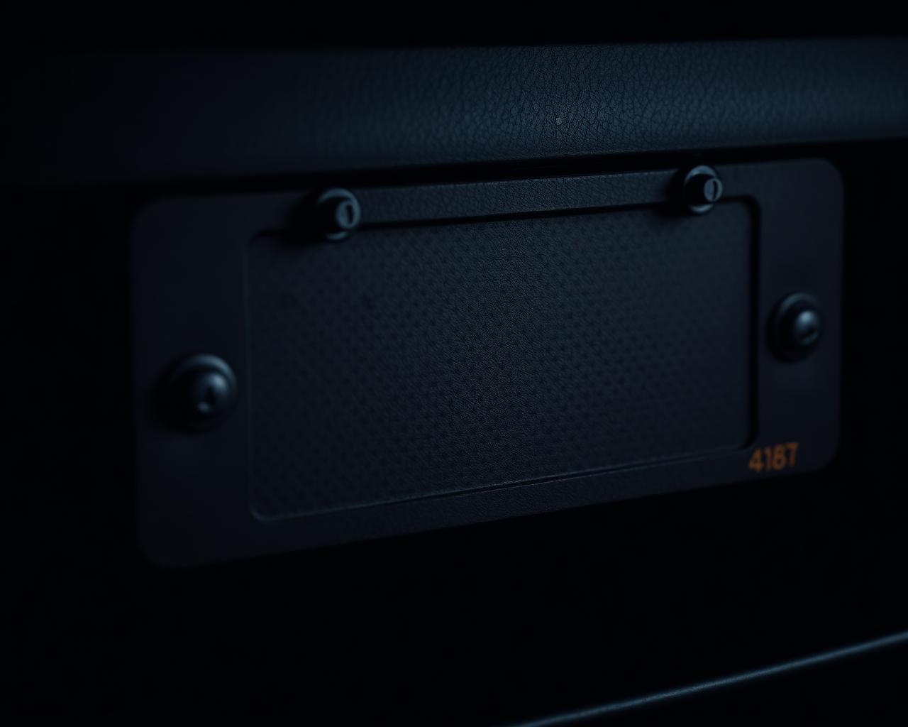 Empty license plate area on a dark vehicle